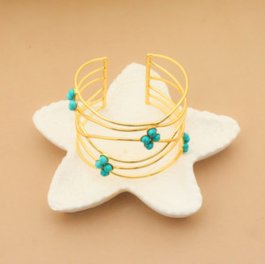 สร้อยข้อมือเทอร์ควอยซ์ชุบทอง | ดีไซน์หรูหราหลายสายพร้อมหินธรรมชาติ - Product Image 1