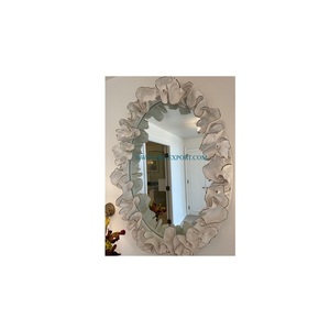 Miroir mural de luxe en métal de forme personnalisée Miroir mural de grande taille en forme de feuille florale - Product Image 1