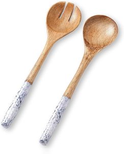Juego de servidor de ensalada de madera con mango de resina blanca 2024 de alta calidad, cuchara mezcladora, artesanía india, diseño de incrustaciones, juegos de cucharas para la cena - Product Image 3