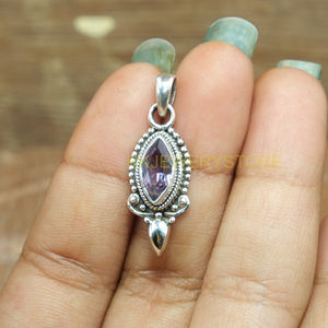 Natural <b>Amethyst</b> Marquise Shape 925 Sterling Silver Handmade Vintage Beaded Pendant <b>Necklace</b> Jewelry for Women Her Girlfriend - Product Image 5