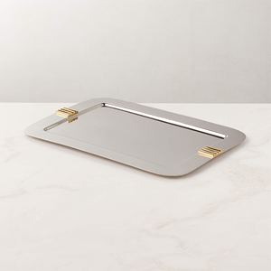 Best Selling Luxury Rectangular <b>Mirror</b> Serving <b>Tray</b> With <b>Gold</b> Metal Handles Decorative Vanity <b>Tray</b> for Home Hotel Dining Use - Product Image 1