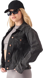 Chaqueta vaquera de algodón crudo para mujer, ropa de abrigo negra de estilo elegante que funciona con trajes casuales que crean un aspecto elegante de temporada - Product Image 4