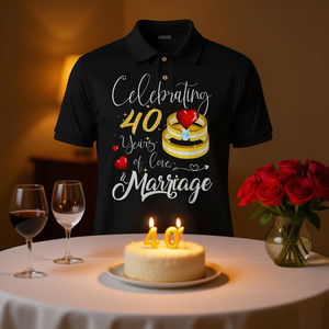 Camiseta Polo de Manga Larga Personalizable para el 40.º Aniversario de Bodas, 40 Años de Amor y Matrimonio - Product Image 3