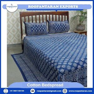 Best Selling Products 100% Organic Cotton <b>White</b> with Blue Floral Printed <b>Bed</b> <b>Spread</b> GOTS Certified At Cheap Price - Product Image 4