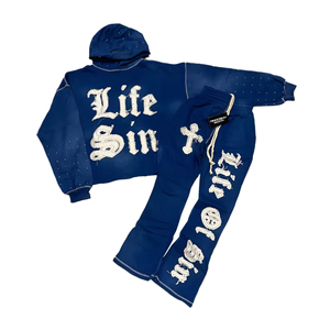 Nouvelle Collection : Ensemble Survêtement à Capuche en Coton Lourd 100% avec Broderies Personnalisées Effet Vieilli et Délavé à l'Acide, Coupe Ample et Bas Évasé - Product Image 5