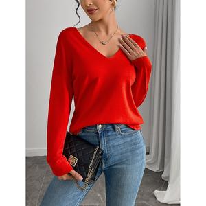 Pull-over d'hiver pour femme, col en V, manches longues, tricoté, avec ceinture - Product Image 3
