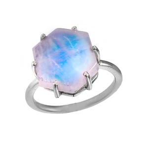Anillo de piedra lunar arcoíris con forma hexagonal de Plata de Ley 925 - Product Image 1