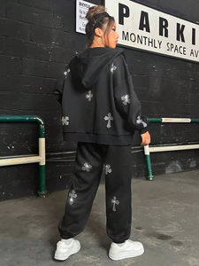 Tendance Rhinestone Survêtement pour femmes de haute qualité OEM quantité minimale de commande personnalisé 350Gsm coton lourd polaire pantalons de survêtement et sweat à capuche - Product Image 2