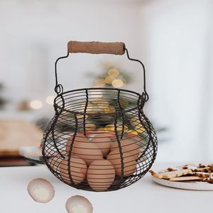 Paniers à oeufs pour ferme d'œufs frais, panier de collecte d'œufs, panier à oeufs pour rassembler des œufs frais, oeuf en fil métallique à poignée ronde - Product Image 1