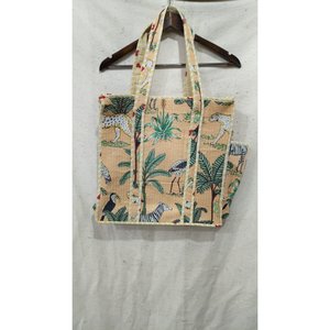 Bolso Tote Acolchado de Algodón con Estampado Jaipuri, con Cierre, Gran Capacidad, Ligero, Bolso de Mano de Moda para Mujer, Verano - Product Image 1