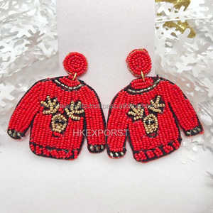 Artisan Gold Beaded <b>Earrings</b> for Women Unique Festive Holiday Jewelry for Winter Weddings Parties Christmas Tree Trendy Xmas - Product Image 5