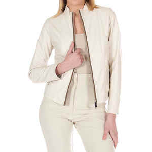 เสื้อแจ็กเก็ตฤดูหนาวหนังแท้สำหรับสตรีผ้าใบสีทึบตกแต่งโลโก้ตามสั่ง - Product Image 3