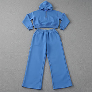 Ensemble de survêtement pour femme en coton 100% avec logo brodé personnalisé, dentelle solide, strass, fermeture éclair quart de tour, style streetwear, vente chaude - Product Image 5