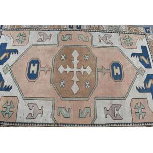 Alfombra Vintage, Alfombra Turca de 4.1x6.3 pies, Alfombra Marroquí de Lana Azul Marrón - Product Image 4