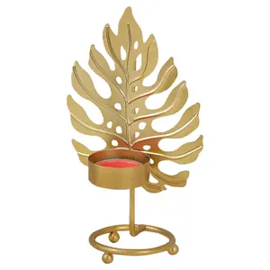 Bougie fantaisie de conception de feuille faite à la main de haute qualité faisant le support en métal en laiton plaqué or - Product Image 1