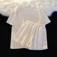 Ensemble deux pièces décontracté pour femme, coupe ajustée, 100 % coton molletonné, écologique, respirant, anti-boulochage, short et t-shirt, grandes tailles