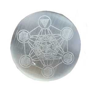 High Quality Stone Selenite coaster Sacred Geometry Symbols Engraved Charging Round Crystal Coasters for Drink with <b>Coffee</b> <b>Stand</b> - Product Image 3
