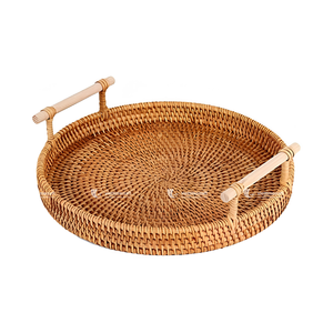 Customized Oil Rubbed Multi-Function Rattan Wicker Decorative Serving <b>Tray</b> Basket for Home Decor and Coffee <b>Table</b> - Product Image 1