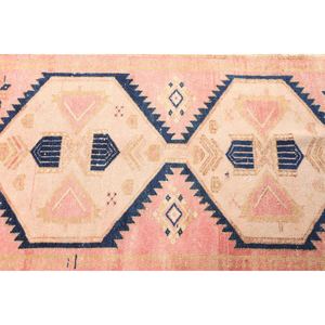 Tapis turc 3,37 x 6,2 pieds, petit tapis vintage, tapis géométrique rose et bleu - Product Image 5