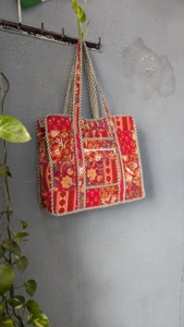 Pinksa Fashion Handmade Indian Cotton Block Print Quilted Open Closure Women's Shoulder Shopping Tote <b>Bag</b> Pockets Autumn Winter - Product Image 4