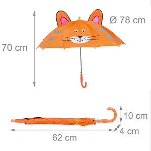 Ombrello per Bambini Kawaii con Figura di Tigre Retrattile, 8 Stecche, Pieghevole in Tre Parti, Telaio in Poliestere, Design Stile Cartone Animato - Product Image 3