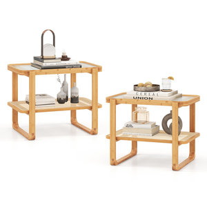 Table de chevet en bois massif avec accents en bambou Meubles de salon élégants - Product Image 2