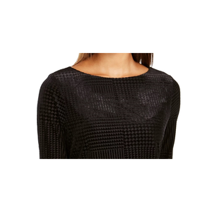 Camicetta da Sera Charter Club da Donna, Taglia Piccola XL, con Motivo Floreale, Maniche Lunghe, Collo a Barchetta, in Chiffon Nero Lavorato a Maglia - Product Image 2