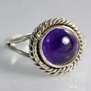 Navya Craft Handmade 925 Sterling <b>Silver</b> <b>Ring</b> Amethyst Round Bezel <b>Set</b> Boho Geometric Pattern Size 4 to 13 for Everyday Wear - Product Image 2