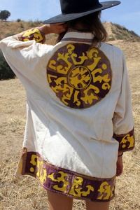 Kimono vintage en coton naturel, brodé à la main, avec franges, à nouer devant, sexy, grande taille, motif géométrique, coupe trapèze, respirant pour l'été - Product Image 5