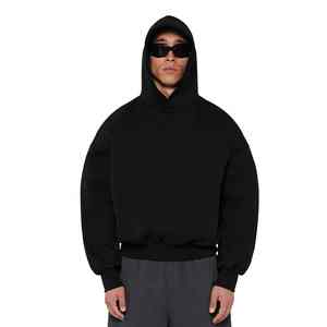 Sweat à capuche de couleur unie pour hommes 100% coton court longueur sérigraphie numérique et soie saison d'hiver basique - Product Image 6