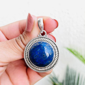 Colgantes clásicos de piedras preciosas de lapislázuli Natural, 18x18mm, Plata de Ley 925 redonda, regalo elegante para mujer, collar bohemio, joyería - Product Image 2