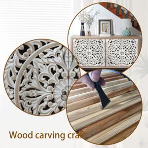 Buffet moderne artisanal en bois de manguier massif avec rangement, fini blanc délavé, pour chambre à coucher et école - Product Image 3