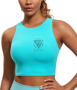Débardeur tricoté uni rétro décontracté à col rond pour femme avec soutien-gorge intégré, dos en U rembourré, respirant, en polyester/coton écologique - Product Image 2