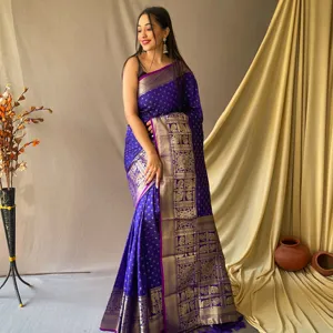 This Beautiful Soft Silk Saree Having Silver And Gold Zari Having Gold Zari Broad Border And Crafted With Elegant Pallu.