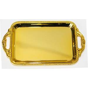 Plateau de service rectangulaire de luxe en or avec poignées, plateau décoratif en métal orné de perles pour table basse, mariage et restauration hôtelière - Product Image 1