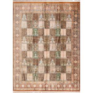 Tapis en soie noué à la main Gulmarg, grand format, rouge-orange, Pae-5708, patchwork puzzle pour la maison, forme rectangulaire pour salon et couloir - Product Image 1