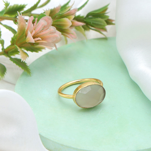 Gray <b>Moonstone</b> Healing Meditation Ring | Handmade 18K Gold Plated Brass <b>Jewelry</b> | Third Party Certified Wedding Party Spiritual - Product Image 2