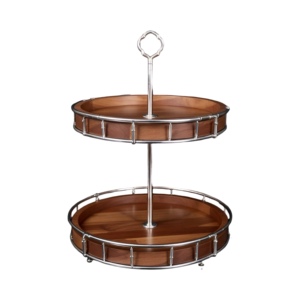 Elegante bandeja de madera oscura de dos niveles Soporte para pasteles con soportes de metal Molde de resina epoxi Perfecto para el hogar, la boda y la exhibición - Product Image 1