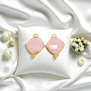 925 Sterling Silver 10mm Naturel Rose Quartz Checker Cut Coussin Lunette Réglage Simple Boucle Lien Charme Connecteurs Faire Des Bijoux - Product Image 5
