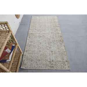 Tapis Vintage en Laine Beige 3.1 X 6.4ft Classique Style Turc Motif Patchwork Géométrique pour Chambre Couloir Latex Soutenu - Product Image 1