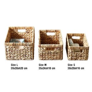 Cuustomized Squared Multifonctionnel Naturel Jacinthe D'eau Panier De Rangement Ensemble 3 avec Poignée Décorations Pour La Maison - Product Image 3