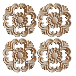 Applique en bois sculpté naturel, ornement en bois massif, ornement en bois vintage, décoration de porte de meuble, décoration murale, décoration intérieure - Product Image 1