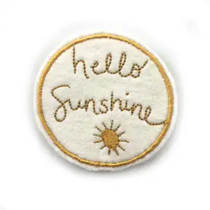 HELLO-SUNSHINE-EMBROIDERED-PATCH Letter Patches Round Badges Camping Applique Embroidery Patches Iron on Patches for Clothing