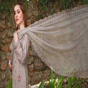 Traje de 3 piezas de alta calidad de camisa de césped dupatta de gasa y Pantalón de algodón ropa india y paquistaní de calidad de súper lujo - Product Image 3