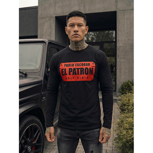 Camiseta de Manga Larga para Hombre, Transpirable, Negra, Estilo Urbano, Diseño Estampado, Poliéster/Algodón 180g, para Todas las Temporadas - Product Image 1