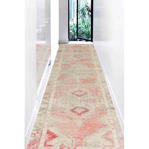 Alfombra de pasillo turca rosa: diseño anatólico impreso antideslizante, alfombra de chenilla - Product Image 1