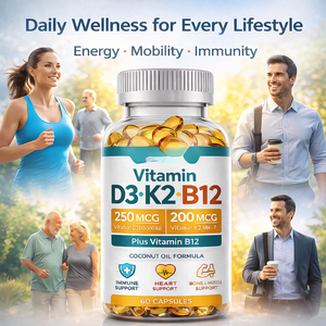 Cápsulas de Gel Suave de Vitamina <span class=keywords><strong>D3</strong></span> <span class=keywords><strong>K2</strong></span> B12 de Marca Privada, 250mcg <span class=keywords><strong>D3</strong></span>, 200mcg <span class=keywords><strong>K2</strong></span> <span class=keywords><strong>MK7</strong></span>, 60 Unidades, Suplemento Dietético para el Apoyo de Huesos, Corazón e Inmunidad - Product Image 3