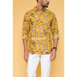 Mustard <b>men's</b> <b>shirt</b> handmade cotton block printed kurta summer wear casual printed <b>men's</b> <b>shirt</b> designer comfortable <b>men</b> <b>shirts</b> - Product Image 5