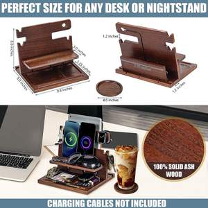Estación de acoplamiento de teléfono de madera maciza para hasta 3 teléfonos-Organizador de mesita de noche para hombres y mujeres con capacidad para múltiples teléfonos Tabletas Apple - Product Image 4
