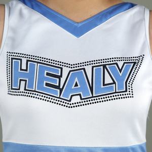 ชุดเชียร์ลีดเดอร์แขนสั้นแบบกำหนดเอง ดีไซน์ใหม่ 100% โพลีเอสเตอร์ ชุดสำหรับเด็กและผู้ใหญ่ ขายส่งชุดเชียร์ลีดเดอร์ ประดับคริสตัลแบบกำหนดเอง - Product Image 3